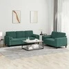 Sofa Sofos komplektas su pagalvėmis, 2 dalių, žalias, aksomas