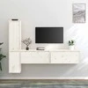 TV staliukas Televizoriaus spintelės, 4vnt., baltos, pušies medienos masyvas