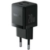 Baseus Sieninis įkroviklis Palm 20W USB + USB-C QC3.0 PD3.0 su USB-C kabeliu 1m, juodas