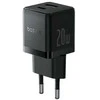 Baseus Sieninis įkroviklis Palm 20W USB + USB-C QC3.0 PD3.0 su USB-C kabeliu 1m, juodas