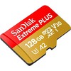 Atminties kortelė SanDisk Extreme PLUS Micro SDXC 128GB + SD adapteris + 2 metai RescuePRO Deluxe iki 200MB/s &amp; 90MB/s Skaitymo/Rašymo greitis A2 C10 V30 UHS-I U3, EAN: 619659188986