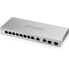 Šakotuvas Switch ZyXEL XGS1210-12 - V2 - Switch - managed - 8 x 10/100/1000 + 2 x 100/1000/2.5G + 2 x 1 Gigabit/10 Gigabit SFP+ (Uplink) - Desktop do montażu na ścianie