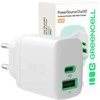 Green Cell Žalias Cell Greencell PowerSource Duo30 įkroviklis USB/USB-C baltas maitinimo adapteris 30W maitinimo tiekimas