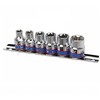 KING TONY STAR SOCETS RINKINYS / TORX 3/8" 6 vnt. SHORT E8 - E18, CHROME, ON bėgelis
