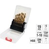 Grąžtas YATO GRĄŽŲ RINKINYS METALUI HSS-TiN 19 vnt. 1-10 mm.