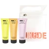 Trijų žingsnių citrusinių vaisių atsinaujinimo rinkinys „Nudestix“: „Lemon-Aid Detox &amp; Glow“ be parabenų šveičiamasis losjonas nuo papilkėjimo, 20 ml + „Nudeskin Citrus-C“ drėkinamoji kreminė veido kaukė, 20 ml + „Nudeskin Citrus“ valomasis balzamas veidui, 20 ml