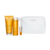 Clarins Set Clarins: Aroma, Essential Oils, Hydrating, Body Oil, 200 ml + Aroma, Essential Oils, Dušo želė, All Over The Body, 200 ml + Lip Confort, Lip Oil, 01, 1.4 ml *Miniature + Clarins, Zippered, GWP Textile Pouch, Baltas Unisex