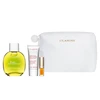 Set Clarins: Eau Extraordinaire, Eau De Toilette, For Women, 100 ml + Moisture-Rich, Sviestmedžių aliejumi, Moisturising, Losjonas kūnui, Body, 30 ml + Lip Confort, Lip Oil, 01, 1.4 ml *Miniature + Clarins, Zippered, GWP Textile Pouch, Baltas
