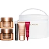 Set Clarins: Extra-Firming, Anti-Ageing, Day, Kreminis, For Face, 50 ml + Extra-Firming, Anti-Wrinkle, Night, Kreminis, For Face, 50 ml + Extra-Firming, Firming, Kreminis, For Neck &amp; Decollete, 15 ml + Total Eye, Lift, Eye Serum, 7 ml + Wonder Perfect, Volumizing, Blakstienų tušas, 01, Juodas, 4 ml *Miniature + Clarins, Zippered, GWP Textile Pouch, Baltas