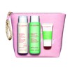 Set Clarins: šveičiamasis šveitiklis Pure Exfoliating Scrub, 15 ml + valomasis pienelis veidui Velourse Anti-Pollution Cleansing Milk, 200 ml + valomasis tonikas be alkoholio veidui Purifying Alcohol-Free Purifying Tonikas Lotion, 200 ml