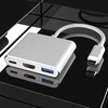 Aluminiuotas adapteris HUB 3w1 USB-C į HDMI 4K, USB 3.1, USB-C - sidabrinis
