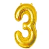 Aukso spalvos skaitmeninis balionas „3“, 66 cm, gimtadienis, šventė, dekoracija, aukso spalvos