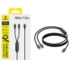 Baseus Laidas Baseus Flash 4 140W 2in1 USB-C į USB-C + USB-C 1,5 m - juodas