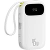 Baseus „EnerFill FC31“ 20000mAh 45W išorinė baterija su skaitmeniniu ekranu ir 2 integruotais laidais (USB-C + „Lightning“) – balta