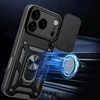 Hurtel Dėklas Hybrid Armor Camshield skirtas Apple iPhone 17 Pro šarvuotas su stoveliu ir kameros apsauga – juodos spalvos