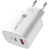 Hurtel A6MaxL 20W USB-A USB-C laidinis įkroviklis su 1m USB-C – Lightning kabelis – baltos spalvos