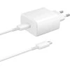 EP-TA845EWE + EP-DW767JWE Samsung 45W Kelioninis įkroviklis + USB-C/USB-C kabelis baltos spalvos (OOB Bulk pakuotė)