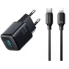 Joyroom JR-TG7 33W USB-A + USB-C sieninis įkroviklis su 30W USB-C - Lightning 1m laidu - juodas