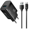 Joyroom JR-TF4 18W wall charger with 3A USB-A - USB-C 1m cable - juodas