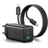 Joyroom JR-TG10 65W GaN 2x USB-C + USB-A wall charger with 100W USB-C - USB-C 1.2m cable - juodas