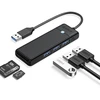 Orico PAPW3AT-U3 USB šakotuvas, 4 prievadų, 3x USB-A 3.0, su Micro SD/SD kortelių skaitytuvu, 1 m - juodas