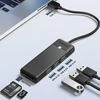 Orico PAPW3AT-U3 USB šakotuvas, 4 prievadų, 3x USB-A 3.0, su Micro SD/SD kortelių skaitytuvu, 1 m - juodas