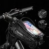 Rockbros B68 dviračio krepšys for armored frame with phone pocket and cover 1.7l – juodos spalvos