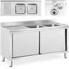 Royal Catering Dviejų dubenių maitinimo baseino kriauklė su spintele su stumdomomis durimis 160 x 60 x 95 cm