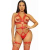 Leg Avenue KINK Studded O-Ring Harness Teddy Raudona Size L Vegan Leather