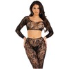 Leg Avenue Sets Leg Avenue Chantilly Lace Crop Top &amp; Footless Tights Set, One Size, Juodas