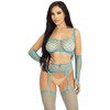 Leg Avenue Sets Mėlyna Leg Avenue Mėlyna Mesh Crop Top, Garter Stockings &amp; Gloves Set One Size