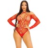 Leg Avenue Bodystockings Leg Avenue Bodysuit Raudona Gloss Rhinestone Fishnet One Size