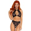 Leg Avenue Set Velvet Trim Lace Halter Top &amp; High Waist Thong Juodas M/L