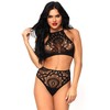 Leg Avenue 2-Piece Crochet Lace Set Juodas M/L - Crop Top &amp; High Waist Thong