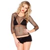 Leg Avenue Mesh Long Sleeve Top Juodas - Stretch Nylon, One Size