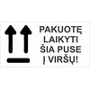 Informacinis lipdukas siunčiamų prekių pakuotės ženklinimui PAKUOTĘ LAIKYTI ŠIA PUSE Į VIRŠŲ!, 100x51mm, 100 vnt.