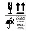 Informacinis lipdukas siunčiamų prekių pakuotės ženklinimui DŪŽTA/FRAGILE, SAUGOTI NUO DRĖGMĖS, NEVARTYTI, 100x150mm, 50 vnt.