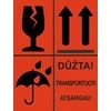 Informacinis lipdukas siunčiamų prekių pakuotės ženklinimui DŪŽTA, SAUGOTI NUO DRĖGMĖS, NEVARTYTI, 75x100mm, 50 vnt., raudonos sp.