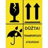 Informacinis lipdukas siunčiamų prekių pakuotės ženklinimui DŪŽTA, SAUGOTI NUO DRĖGMĖS, NEVARTYTI, 75x100mm, 50 vnt., geltonos sp.
