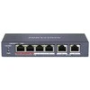 6 prievadų, 4 PoE prievadų komutatorius Hikvision DS-3E0106P-E/M