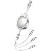 REMAX Drip Series 15W ištraukiamas 3-in-1 greitojo įkrovimo kabelis RC-C018 (USB to iPhone, Type C, Micro): Spalva - Sidabrinė