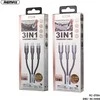 REMAX Sury 2 serijos 3-in-1 3A įkrovimo kabelis RC-070th (USB į Type C, iPhone, Micro): Spalva - Sidabrinė