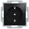 ABB-basic55 Schuko lizdas, matinės juodos spalvos, 16A, 1 modulis, komplekte yra dangtelis su apsauga nuo tablečių