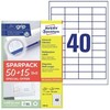AVERY Universali etiketė 48,5x25,4 mm, balta su Ultragrip + 30% papildomo turinio - (65 lap. x 40 vnt.)