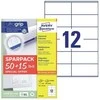 Avery Zweckform Universalios etiketės „Avery“ 105x48 mm, baltos su „Ultragrip“ danga + 30% papildomo turinio - (65 lapai x 12 vnt.)