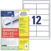 Avery Zweckform Universalios etiketės „Avery“ 97x42,3 mm, baltos su „Ultragrip“ danga + 30% papildomo turinio - (65 lapai x 12 vnt.)