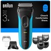 Barzdaskutė „Braun“ 3+ serijos elektrinis skustuvas su barzdos kirpimo antgaliu, drėgnam ir sausam skutimui, 3010BT, mėlynas