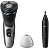 Barzdaskutė Philips Shaver 3000 Series S3143/02 Drėgno ir sauso skutimo elektrinis skustuvas, Rotacinis skustuvas, Juoda, Sidabrinė, „PowerCut“ peiliukų sistema, SH30, 2 metai, Baterija