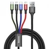 Baseus KB2L435A12BK, Juodas, Mėlyna, Žalias, Raudona, USB A, 2 x Lightning + micro-USB B + USB C, 1.2 m, Male, Male