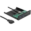 „DeLOCK“ priekinis skydelis 3,5 colio USB 5 Gbps 1 x USB C tipo + 2 x USB A tipo + SD ir „Micro SD“ lizdas, Priekinis skydelis, Metalinis, Juodas, 8,89 cm (3,5 colio), 2 x USB A 3.2 Gen 1, 1 x USB C 3.2 Gen 1, 1 x „Micro SD“ lizdas, 1 x SD lizdas, 1 x 19 kontaktų USB 3.0 jungtis, 1 x SATA 15 kontaktų